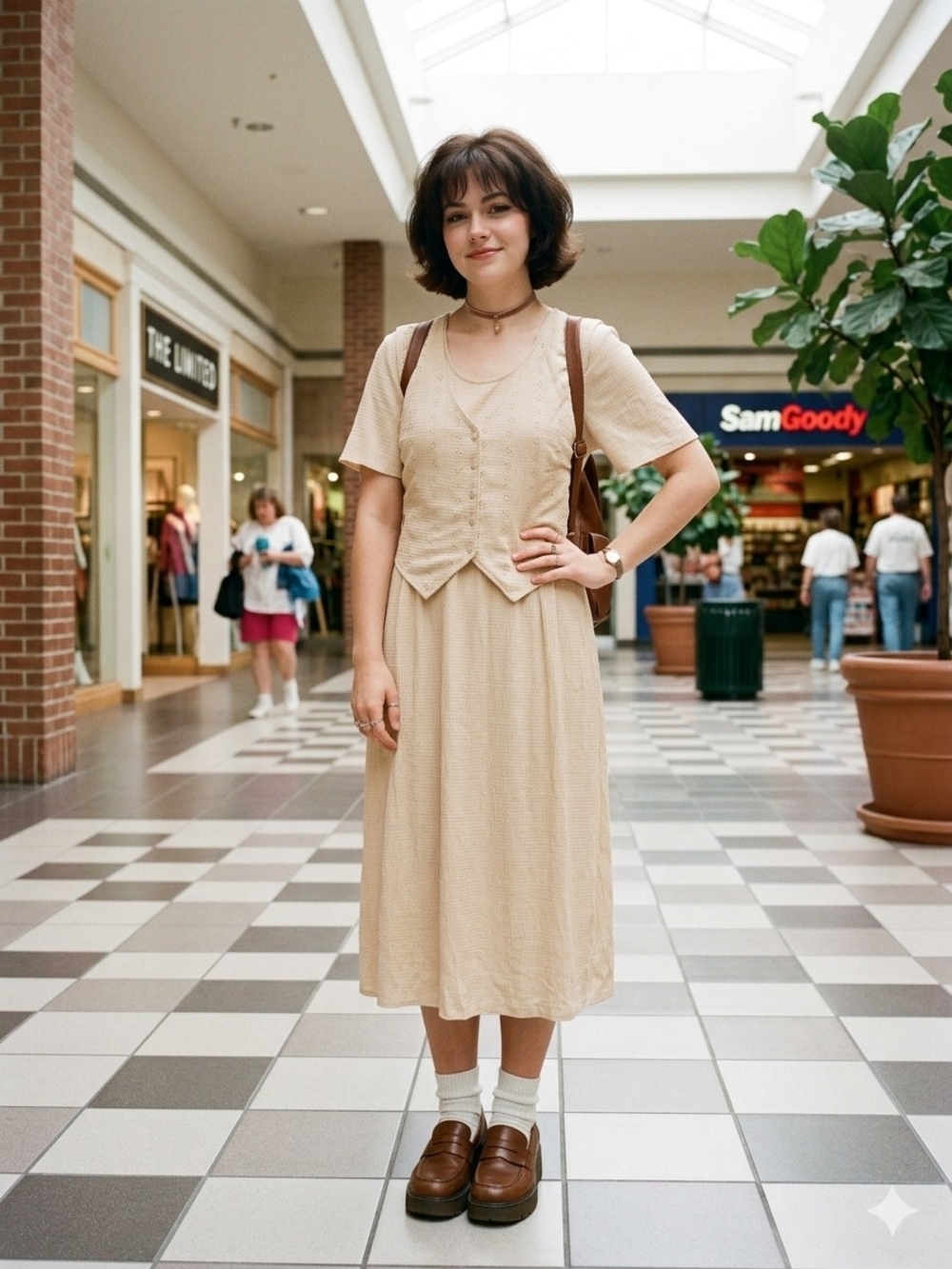 Vintage 80s Beige Textured Maxi Dress Button Front Cottagecore Whimsigoth 15/16